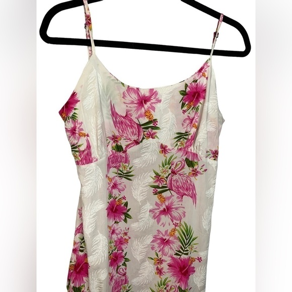 Hawii Hangover Mermaid Ruffle Dress Pink Hibiscus Flamingo Vine White Small - Picture 5 of 10
